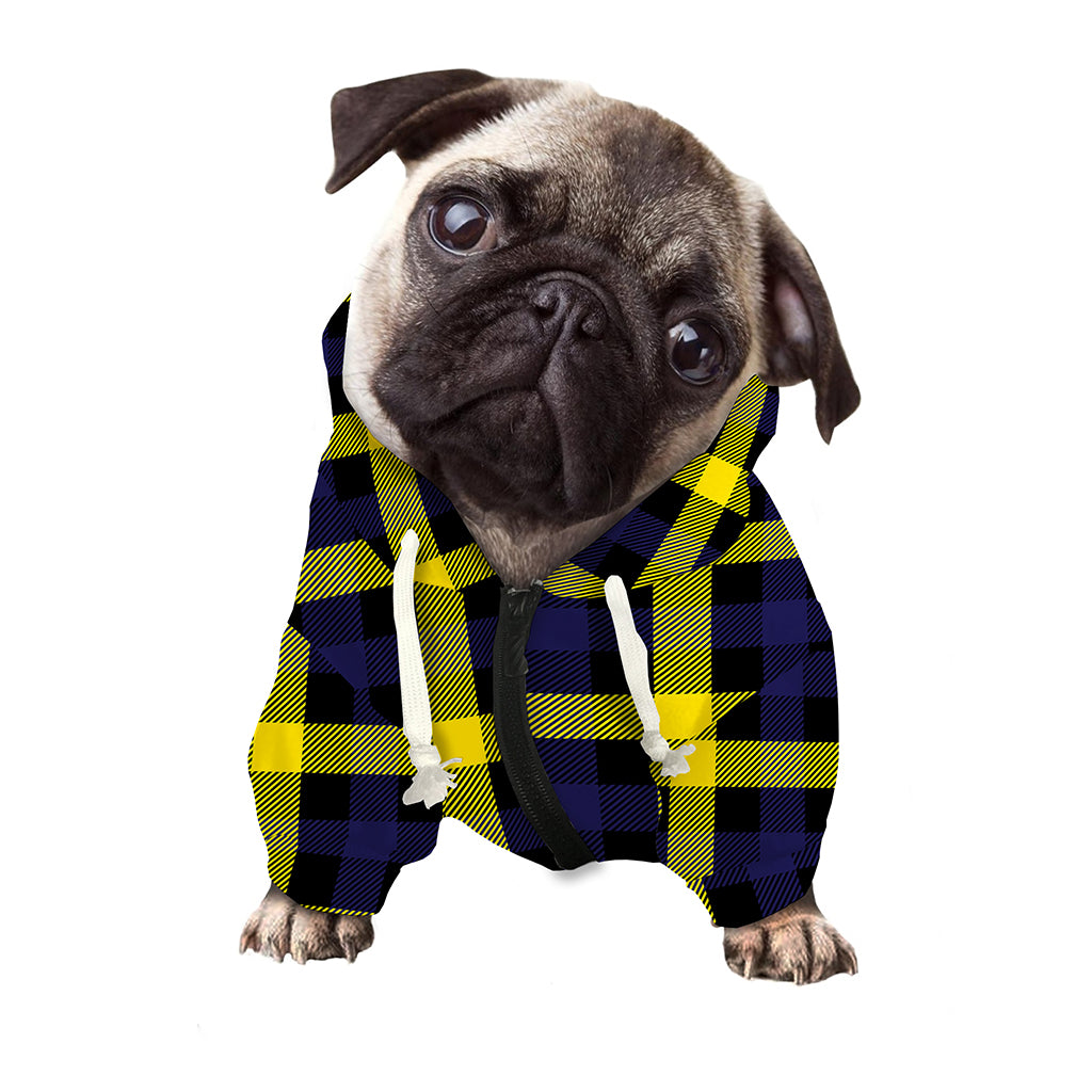 Yellow Navy And Black Plaid Print Dog Zip Up Hoodie