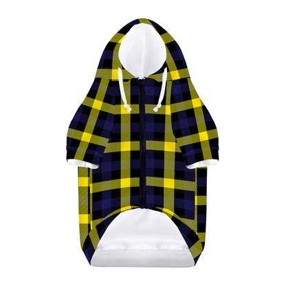 Yellow Navy And Black Plaid Print Dog Zip Up Hoodie