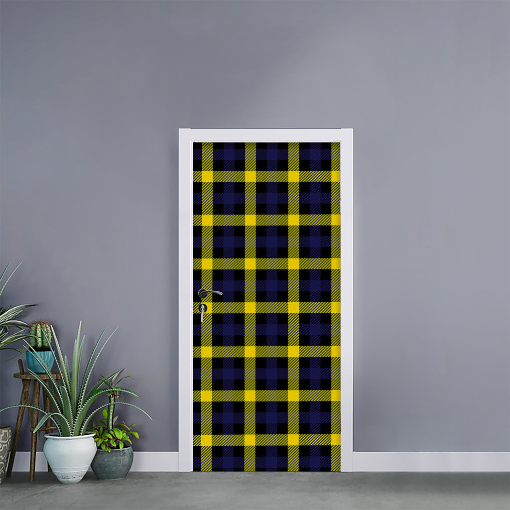 Yellow Navy And Black Plaid Print Door Sticker