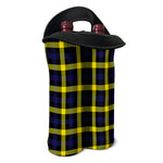 Yellow Navy And Black Plaid Print Double Neoprene Wine Tote