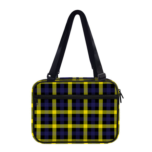 Yellow Navy And Black Plaid Print Double Strap Bible Bag