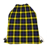 Yellow Navy And Black Plaid Print Drawstring Bag