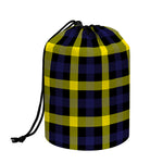 Yellow Navy And Black Plaid Print Drawstring Makeup Bag