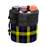 Yellow Navy And Black Plaid Print Drawstring Makeup Bag