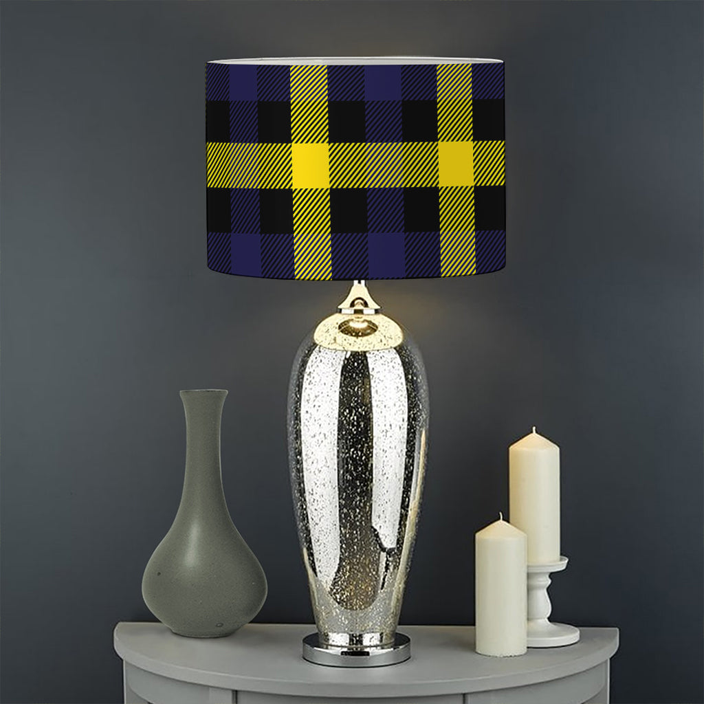 Yellow Navy And Black Plaid Print Drum Lamp Shade