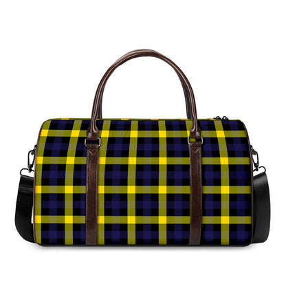 Yellow Navy And Black Plaid Print Duffle Bag