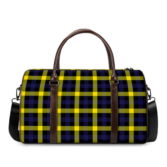 Yellow Navy And Black Plaid Print Duffle Bag