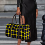 Yellow Navy And Black Plaid Print Duffle Bag