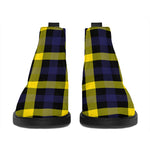 Yellow Navy And Black Plaid Print Flat Ankle Boots