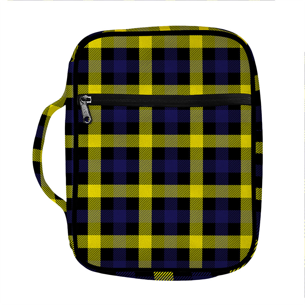 Yellow Navy And Black Plaid Print Front Pocket Bible Bag