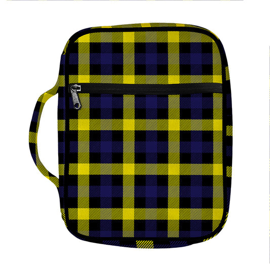 Yellow Navy And Black Plaid Print Front Pocket Bible Bag