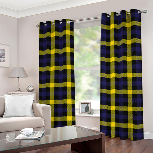 Yellow Navy And Black Plaid Print Grommet Curtains