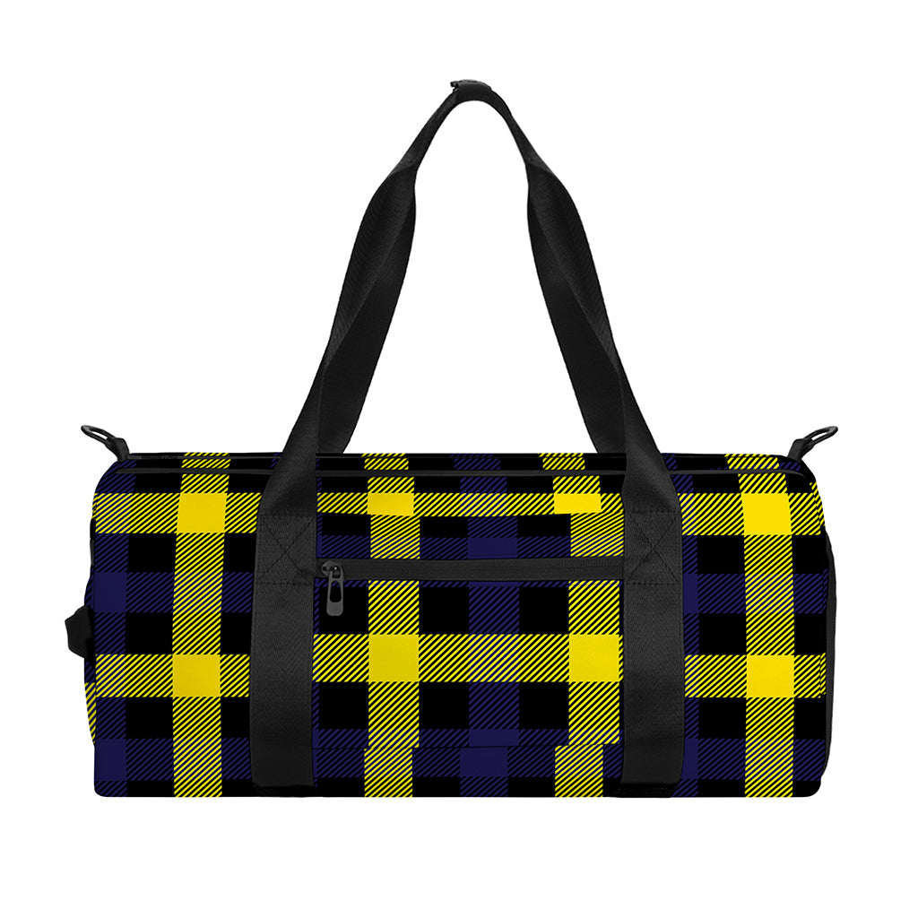 Yellow Navy And Black Plaid Print Gym Bag