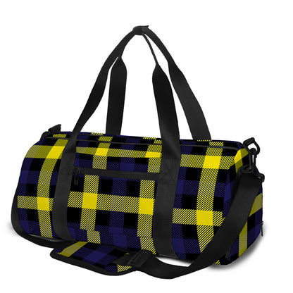Yellow Navy And Black Plaid Print Gym Bag