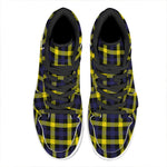 Yellow Navy And Black Plaid Print High Top Leather Sneakers