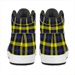 Yellow Navy And Black Plaid Print High Top Leather Sneakers