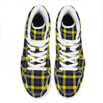 Yellow Navy And Black Plaid Print High Top Leather Sneakers