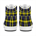 Yellow Navy And Black Plaid Print High Top Leather Sneakers