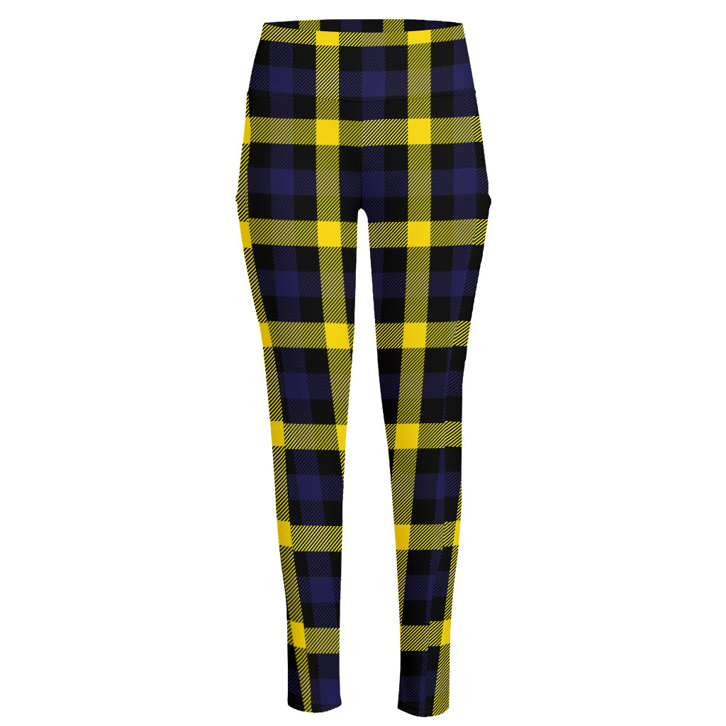 Yellow Navy And Black Plaid Print High-Waisted Pocket Leggings