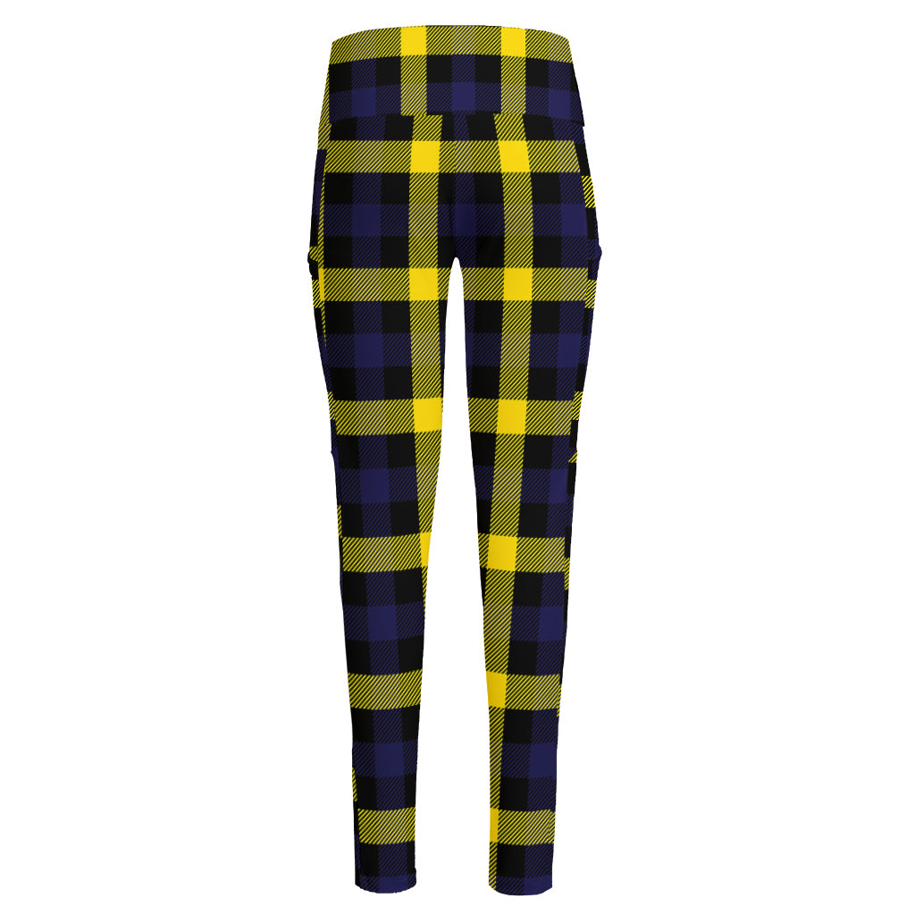 Yellow Navy And Black Plaid Print High-Waisted Pocket Leggings