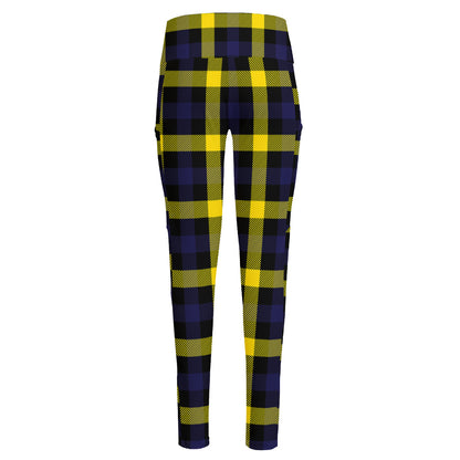 Yellow Navy And Black Plaid Print High-Waisted Pocket Leggings