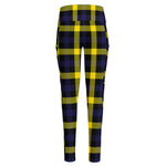 Yellow Navy And Black Plaid Print High-Waisted Pocket Leggings