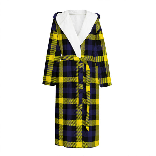 Yellow Navy And Black Plaid Print Hooded Bathrobe