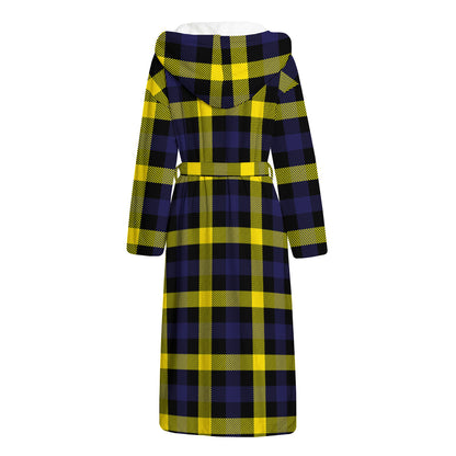 Yellow Navy And Black Plaid Print Hooded Bathrobe