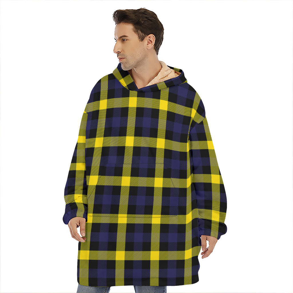 Yellow Navy And Black Plaid Print Hoodie Blanket