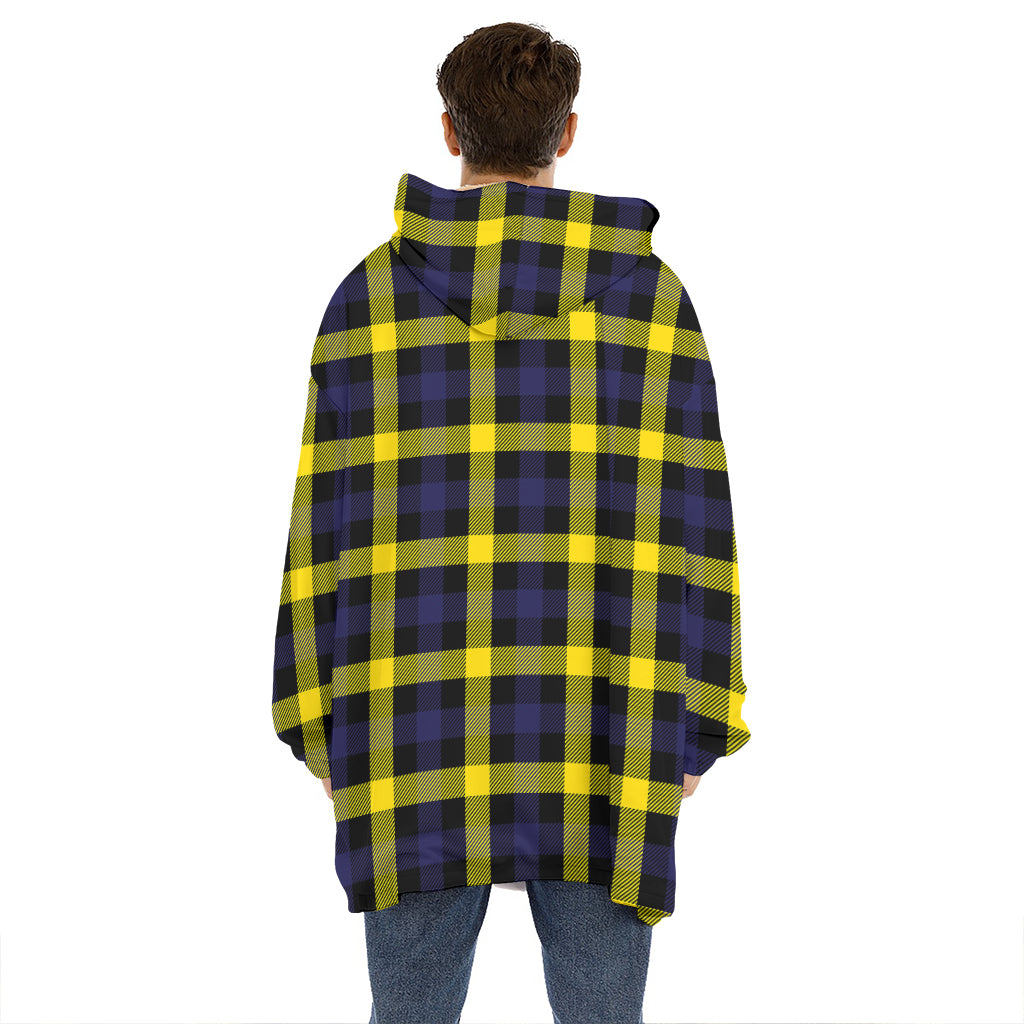 Yellow Navy And Black Plaid Print Hoodie Blanket