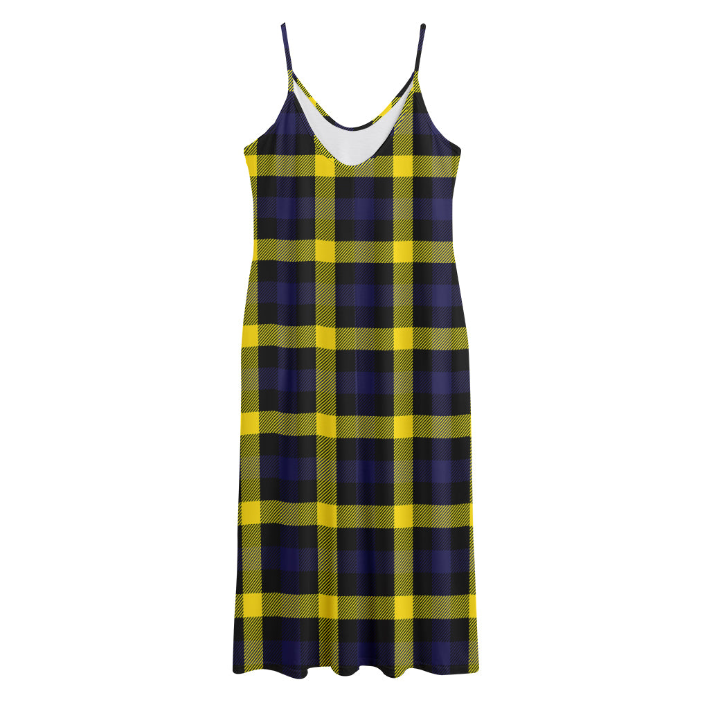 Yellow Navy And Black Plaid Print Jersey Midi Cami Dress