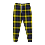 Yellow Navy And Black Plaid Print Jogger Pants