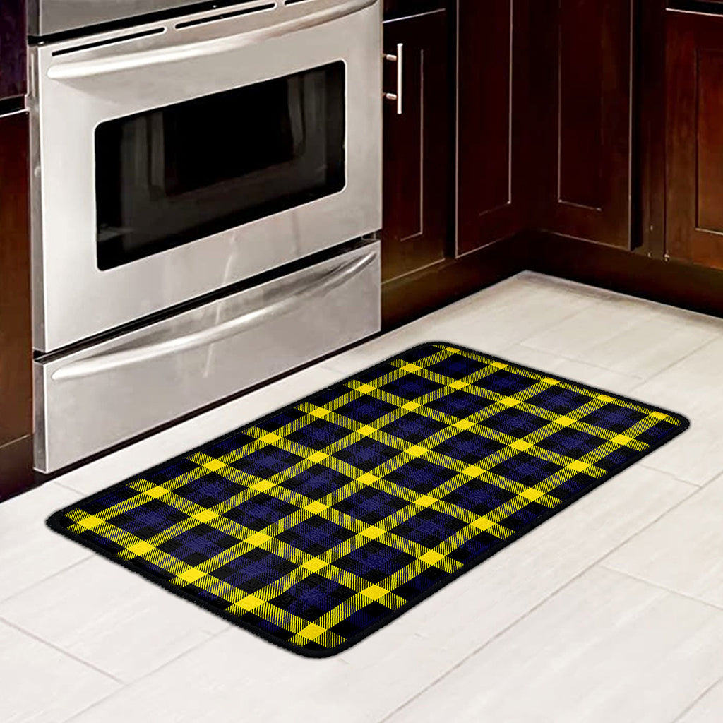 Yellow Navy And Black Plaid Print Kitchen Mat