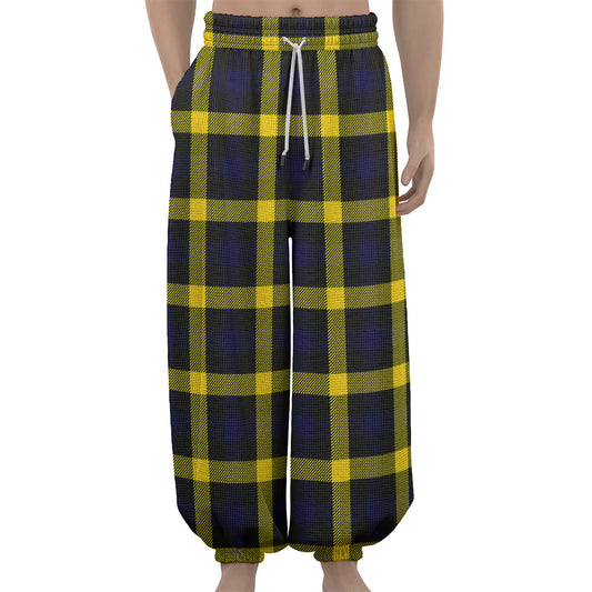 Yellow Navy And Black Plaid Print Lantern Pants