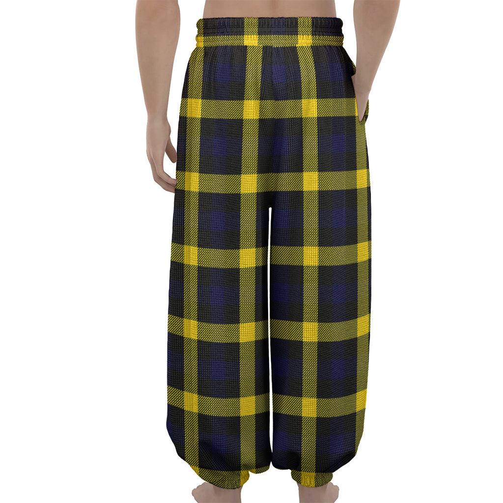 Yellow Navy And Black Plaid Print Lantern Pants