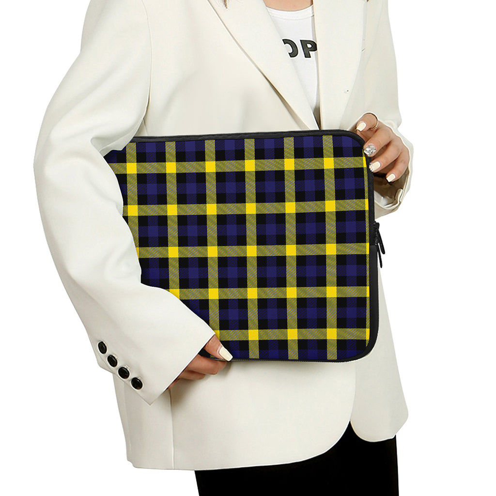 Yellow Navy And Black Plaid Print Laptop Sleeve