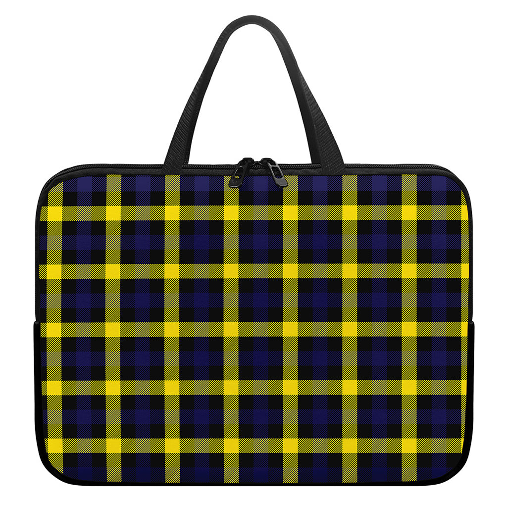 Yellow Navy And Black Plaid Print Laptop Sleeve With Handle