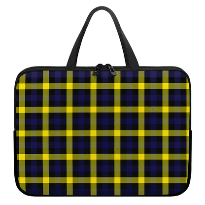 Yellow Navy And Black Plaid Print Laptop Sleeve With Handle