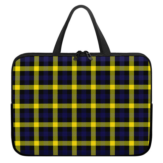Yellow Navy And Black Plaid Print Laptop Sleeve With Handle