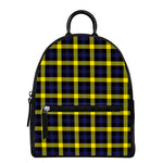 Yellow Navy And Black Plaid Print Leather Backpack