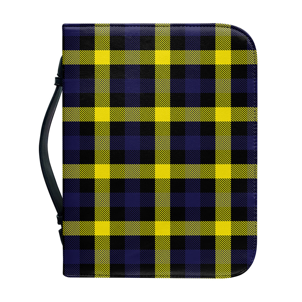 Yellow Navy And Black Plaid Print Leather Bible Cover