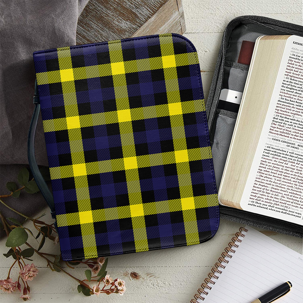 Yellow Navy And Black Plaid Print Leather Bible Cover