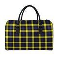 Yellow Navy And Black Plaid Print Leather Duffel Bag
