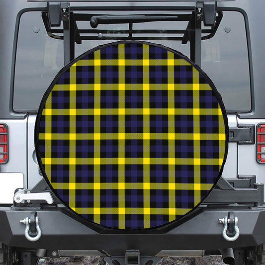 Yellow Navy And Black Plaid Print Leather Spare Tire Cover