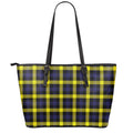 Yellow Navy And Black Plaid Print Leather Tote Bag With Zipper