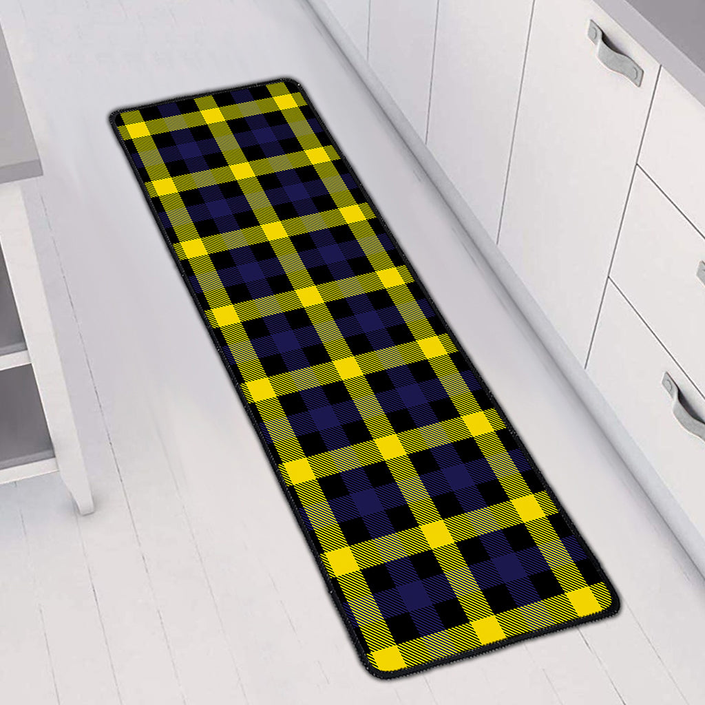 Yellow Navy And Black Plaid Print Long Kitchen Mat