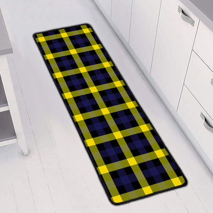 Yellow Navy And Black Plaid Print Long Kitchen Mat
