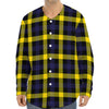 Yellow Navy And Black Plaid Print Long Sleeve Baseball Jersey