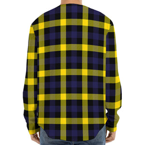 Yellow Navy And Black Plaid Print Long Sleeve Baseball Jersey