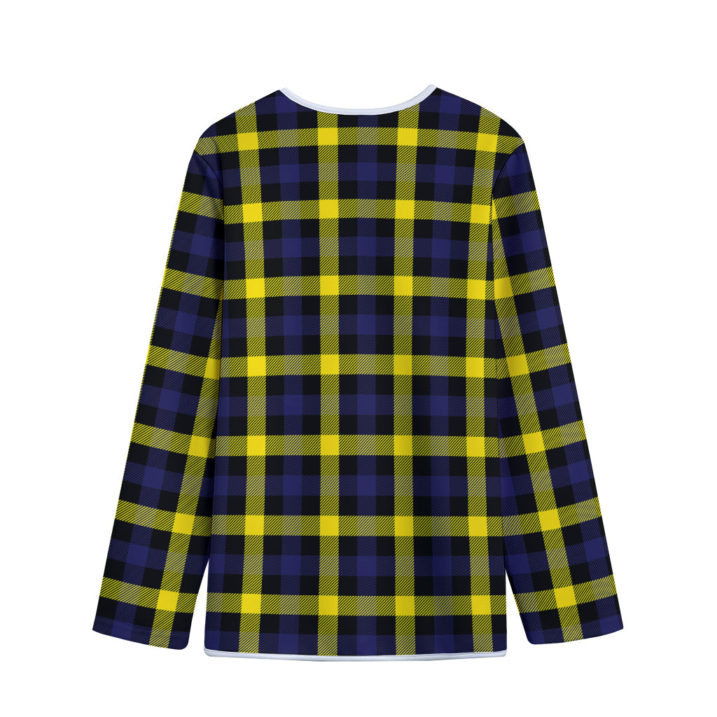 Yellow Navy And Black Plaid Print Long Sleeve Short Coat